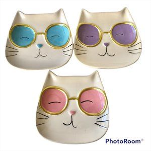 Ceramic Cat Trinket Dish Jewelry Tray Soap Dish Pink Blue Purple Cream Kitty